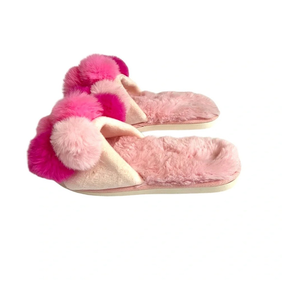 Shiraleah Carina Slippers Pink Pom Pom Slide‎ Slip-on Fuzzy Soft Hard Bottom 6-8 - Picture 5 of 9